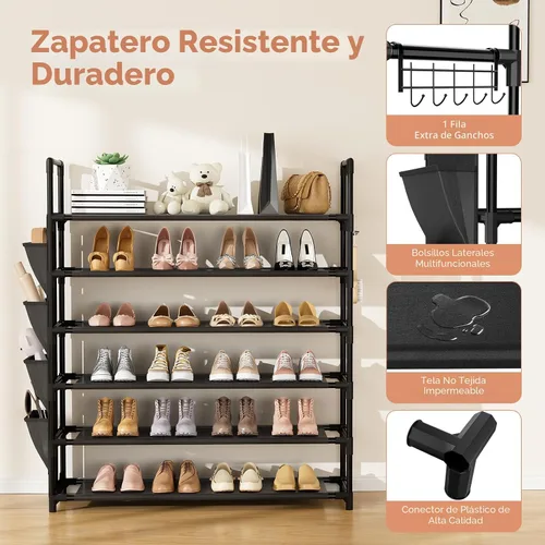 Vista 4 de LANTEFUL - Organizador de zapatos de 6 niveles, organizador de almacenamiento para 24-30 pares de zapatos y botas, estante de zapatos largo