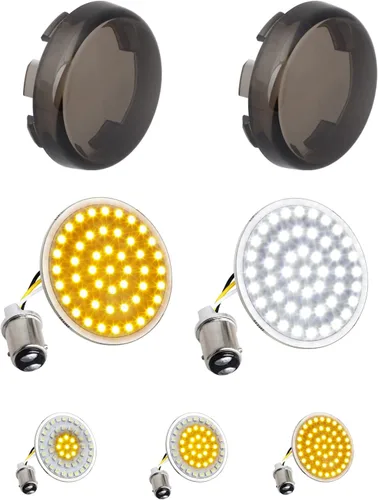 Vista 6 de NTHREEAUTO Panel de luces LED de señales de giro delanteras de bala ahumada, compatible con Harley Dyna Road Street Glide Road King Iron 883 Street