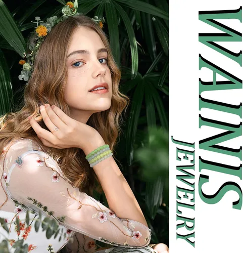 Vista 3 de WAINIS 18 pulseras de cuentas semipreciosas de 0.315 pulgadas para mujer, pulsera de cristal elástico curativo multicolor, Gema, Ónix