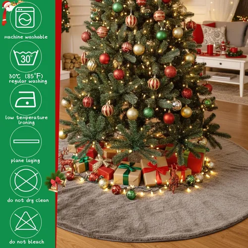 Vista 3 de Jenaai Falda de Árbol de Navidad Grande de 80 Pulgadas Falda de Árbol de Navidad Extra de Piel Sintética y Terciopelo Afelpado para Decoraciones