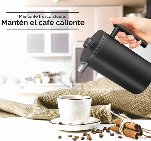 Vista 6 de Utopia Kitchen Cafetera de prensa francesa de acero inoxidable de grado 304, 12 onzas, prensa de café aislada de doble pared con sistema de Negro
