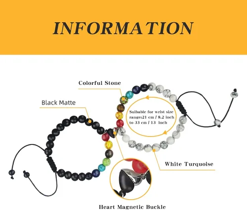 Vista 74 de 2 pulseras magnéticas para parejas, piedra natural negra mate, cristal para votos de amor eterno, juego de pulseras de cuentas de piedra de energía