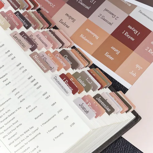 Vista 7 de Pestañas bíblicas en tono tierra español, pestañas de la Biblia laminadas con impresión grande para mujeres y hombres, fáciles de leer, fáciles