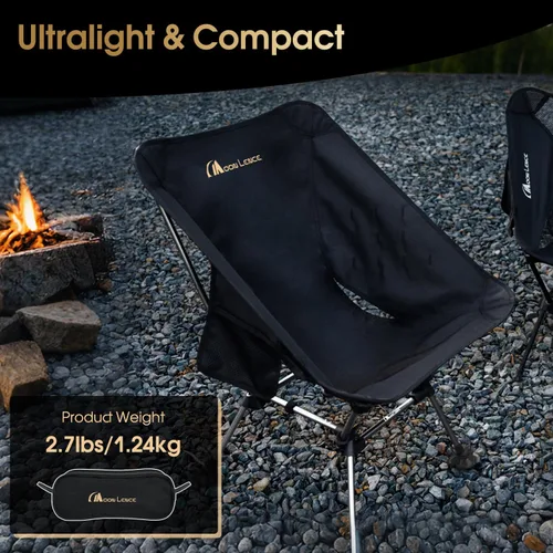 Vista 3 de MOON LENCE Sillas de camping plegables con respaldo alto, altura ajustable, asiento ampliado, para playa con pies antideslizantes (negro-Plus)