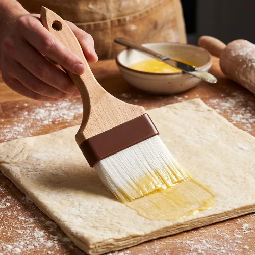 Vista 2 de TrueCraftware - Cepillo de repostería de cabeza plana de 4 pulgadas con mango de madera- Cepillo de repostería para untar cepillo de aceite