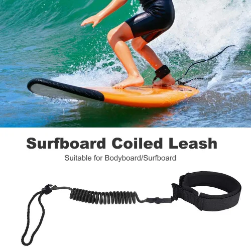 Vista 6 de Surfing Leg Leash,Stand Up Paddle Board Coiled Spring Leg Foot Rope Surfing Leash for Surfboard (black)