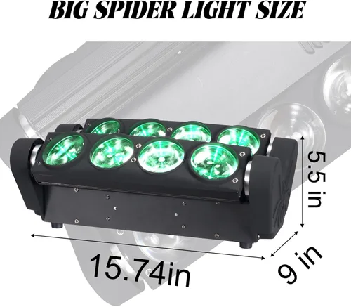 Vista 6 de 8x15W Spider Moving Head Light LED RGBW 4in1 Luz de escenario portátil, haz de fiesta estroboscópico DJ Iluminación DMX 512 y activado por sonido