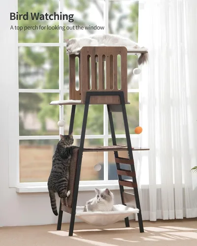 Vista 4 de FourFurPets Árbol Moderno para Gatos, Torre para Gatos de 58 Pulgadas para Gatos Grandes, Árbol para Gatos Maine Coon con Tabla de Rascar, Percha