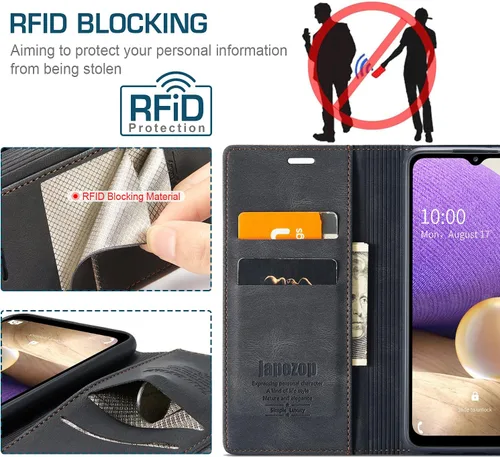 Vista 3 de Funda tipo cartera para Samsung Galaxy A32 5G con bloqueo RFID, tarjetero y función atril magnético, funda de cuero con tapa para Galaxy A32 5G