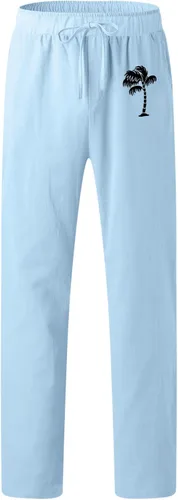 Vista 3 de SUTIL Men's Cotton Linen Drawstring Pants Elastic Waist Lightweight Casual Pants Slim Fit Yoga Beach Pants with Pockets