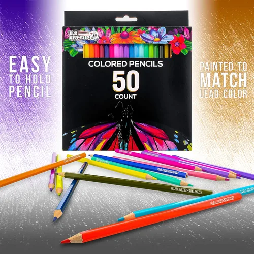Vista 3 de U.S. Art Supply Juego de 50 lápices de colores para adultos, de grado artista, colores vibrantes, dibujo de arte suave, bocetos, sombreado, mezcla
