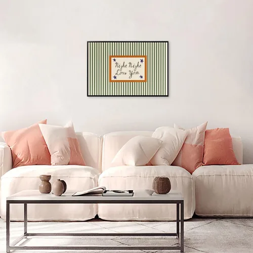 Vista 5 de Arte de pared moderno de mediados de siglo para guardería, impresión de paisaje retro a rayas con cita nocturna de amor, estilo vintage, póster