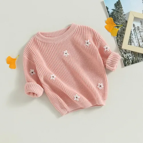 Vista 3 de Karwuiio Suéter de punto para bebé, niña, niño, cuello redondo, manga larga, sudadera para otoño e invierno