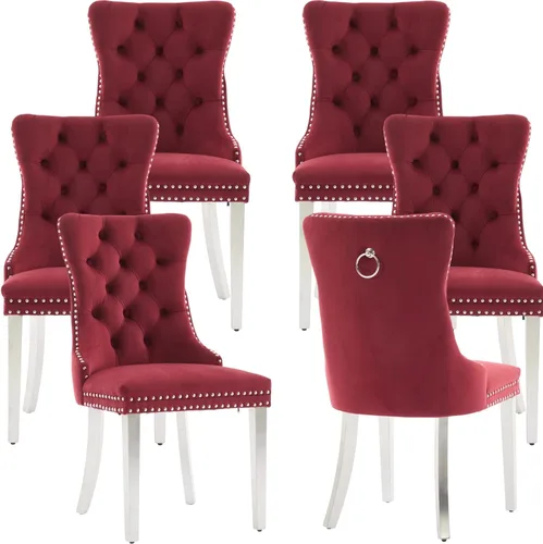 Vista 60 de Juego de 2 Sillas de Comedor Modernas de Mediados de Siglo, Tapizadas en Terciopelo Beige con Respaldo Acolchado, Sillas de Cocina y Comedor, Patas