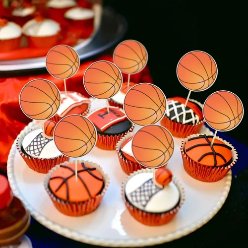 Vista 4 de 36 piezas de adornos para cupcakes de baloncesto, estrellas, bolas deportivas, adornos para cupcakes para jugadores de baloncesto, decoración