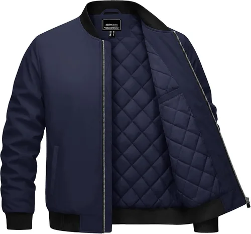 Vista 9 de Cotrasen Chaqueta bomber para hombre, para otoño e invierno, cálida, rompevientos, con cremallera completa, acolchada, casual