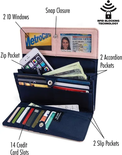 Vista 2 de Nautica Money Manager RFID - Cartera para mujer Rosado Petal Pink cartera Rfid