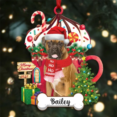 Vista 97 de Akita1 - Adorno personalizado para perro, adorno de perro con nombre personalizado, plano impreso en 2D, acrílico colgante, Papá Noel y perro