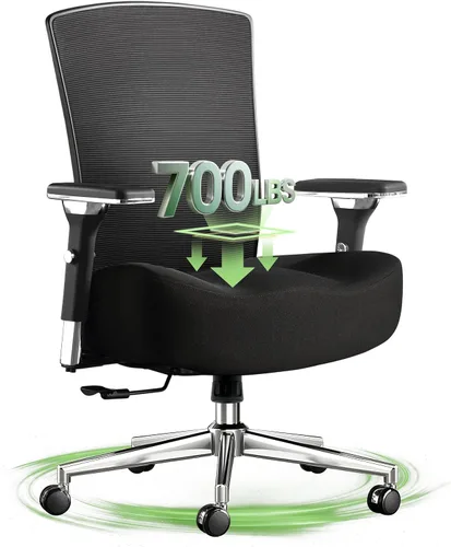 Vista 11 de Silla de oficina grande y alta de 700 libras con cojín ergonómico ancho y grueso, silla de escritorio de malla de gran tamaño con lumbar ajustable
