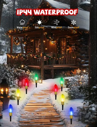 Vista 3 de C9 - Cuerdas de luces LED de Navidad, paquete de 2 cadenas de luces de camino de Navidad de 7 pies con 4 barras de inserción de bombillas LED