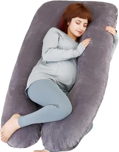 Vista 9 de MOON PINE Almohada de embarazo, almohada de cuerpo completo en forma de U para apoyo de maternidad, almohada de dormir con funda para mujeres Gris