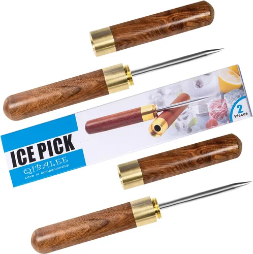 Vista 7 de 2 palillos de hielo para romper hielo. 9 pulgadas de largo. Tapas de madera seguras y asas de madera antideslizantes. Fácil de almacenar. Para uso