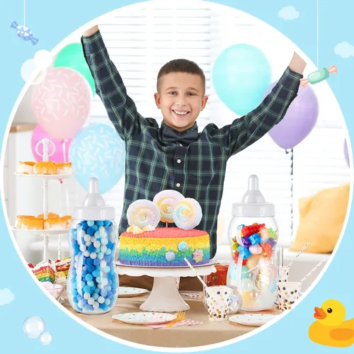Vista 5 de Tessco for you - 2 botellas grandes de leche para bebé, rellenables, alcancía, contenedor de plástico para juegos y revelación de género, Blanco