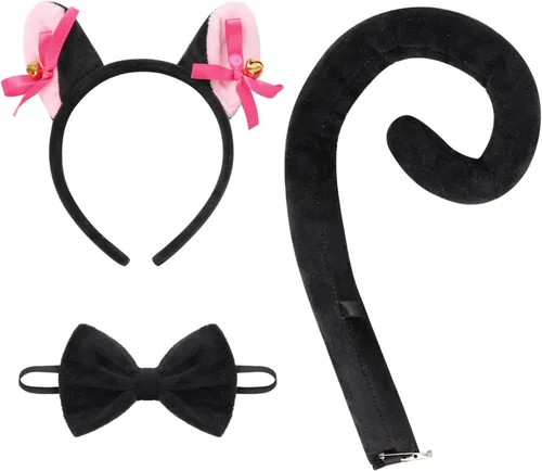 Vista 5 de AWIBMK Disfraz con temática de animales para niñas pequeñas, falda de tul con orejas, diadema, pajarita y cola para Halloween y cosplay