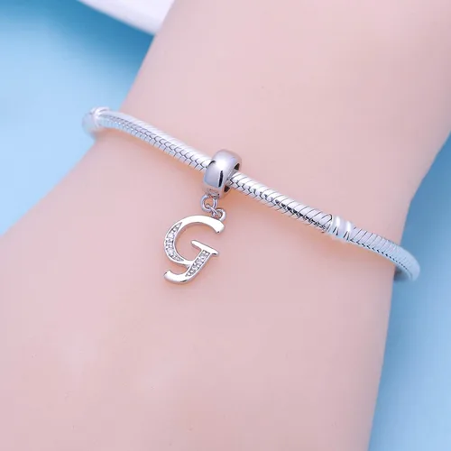Vista 36 de ABUN Abalorio de plata de ley 925 con letra A a la Z, espaciador de inicial, con circonita cúbica transparete colgante, auténtica, para pulseras