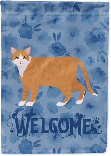 Vista 361 de Caroline's Treasures CK4813CHF - Bandera de bienvenida con gato abisinio azul, manga grande, para porche, para colgar en la pared, poliéster