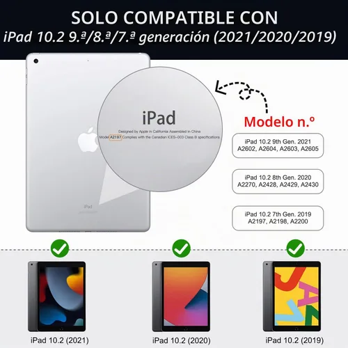 Vista 2 de MoKo - Funda para iPad de 9ª/8ª/7ª generación de 10.2 pulgadas con soporte para lápices Full Heavy Duty Case for iPad 10.2 2021/2020/2019 with