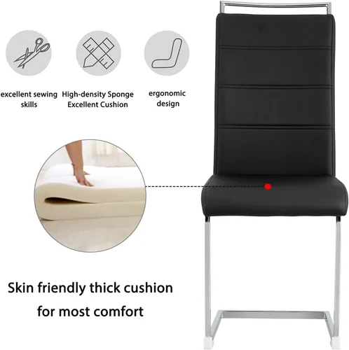 Vista 5 de JUFU Moderno sistema de sillas de comedor de cuero de la PU, sillas sin brazos de cocina del acento 4pcs para la sala de estar