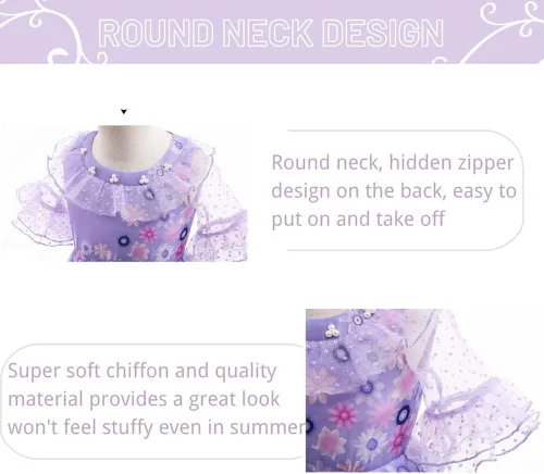 Vista 5 de Xinxiaomeng Isabella Encanto Costume for Girls Magic Family Mirabel Princess Outfit Kids Dress Up With Accessory Kit