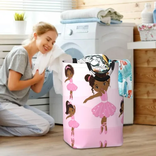 Vista 6 de Cesta de almacenamiento para ropa sucia negra afroamericana, para juguetes, organizador de ropa, para el hogar, baño, dormitorio, guardería, 52 l