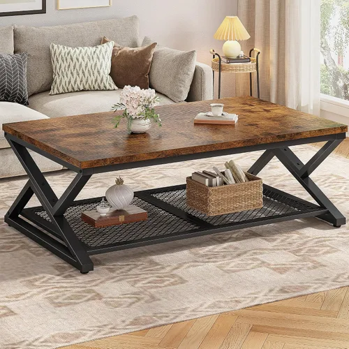 Vista 10 de EnHomee Mesa de Café con Almacenamiento, Mesas de Café Modernas para Sala de Estar con Estante de Malla, Mesa de Centro Rectangular de 2 Niveles