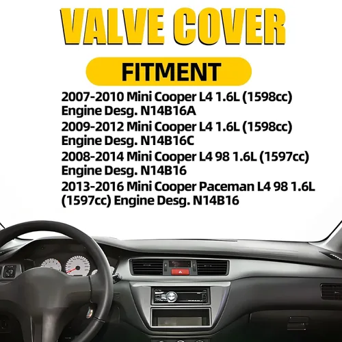 Vista 2 de Cubierta de válvula de aluminio compatible con BMW MINI Cooper S Paceman L4 1.6L 2007-2016 con piezas de motor N14 Turbo 11127646555 naranja
