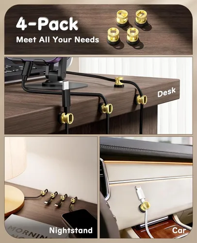 Vista 2 de Soporte magnético para cables, clips de gestión de cables de metal de alta calidad, anclaje de cable magnético para escritorio, mesita de noche