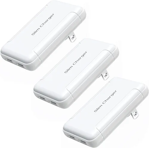 Vista 9 de OKRAY - Cargador de pared USB plano, paquete de 3 bloques de carga rápida de 5 V/3a con enchufe plegable, cargador de teléfono dual extra delgado