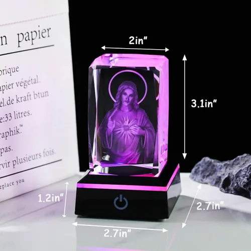 Vista 7 de Movdyka Estatua de Jesús de Cristal 3D Regalos Cristianos para Mujeres y Hombres, Regalos Religiosos con Grabado Láser para Amigos, Mamá, Papá