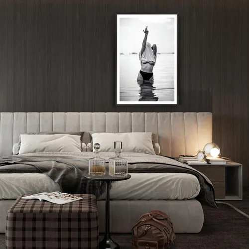 Vista 6 de Acqooeakt Arte de pared vintage de moda en blanco y negro Arte feminista de mujeres sexys en el lago Arte de dedo medio feminista Impreso en lienzo