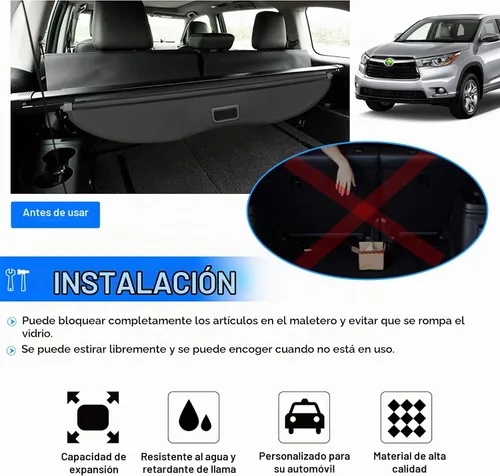 Vista 3 de Powerty Cubierta de Carga para Toyota Highlander 2014-2019 Accesorios, Cubierta de Maletero Retráctil Sombra Protectora de Maletero Cubierta