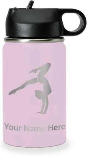 Vista 20 de LaserGram Botella de agua personalizada, soporte de mano de gimnasta, acero inoxidable de doble pared aislada al vacío con popote superior, regalo