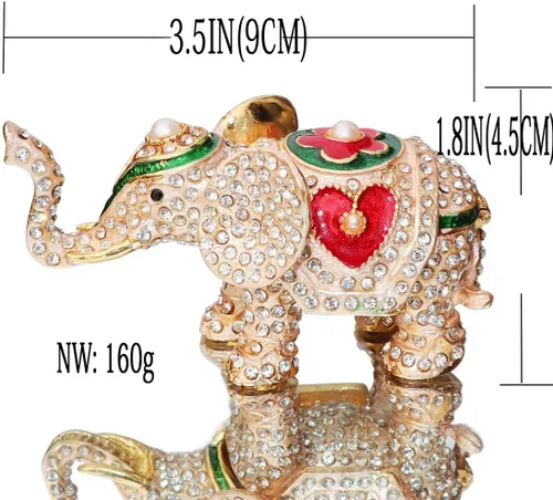 Vista 2 de Waltz&F Pintado a mano esmaltado rojo amor corazón elefante decorativo con bisagras joyería animal baratija caja única decoración del hogar