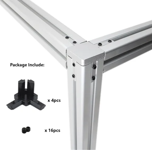 Vista 3 de 4 conectores de perfil de aluminio negro, serie 20, soporte de esquina de extremo de 3 vías, conector sólido con tornillo M4 para ranura en T