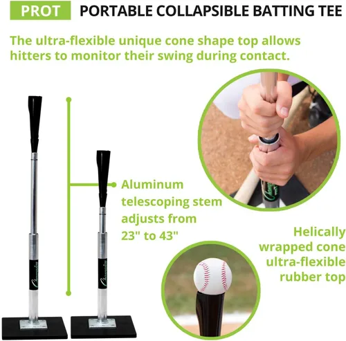 Vista 2 de Champion Sports Tallo de acero y aluminio con cono de goma Pro Baseball Tee de práctica ajustable con base de alta densidad