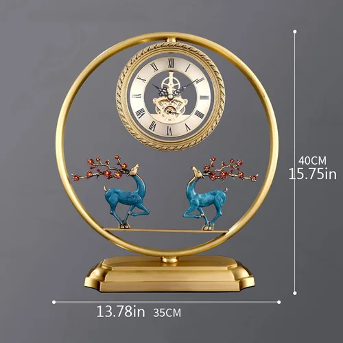 Vista 2 de TOMYEUS Reloj de mesa vintage, reloj de mesa de estilo chino, luz de lujo para sala de estar, reloj de péndulo, relojes de escritorio para hogar, TV