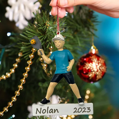 Vista 3 de Regalo de pickleball – Regalo de jugador de pickleball para hombres – Papá Abuelo Entrenador – Adorno de árbol de Navidad