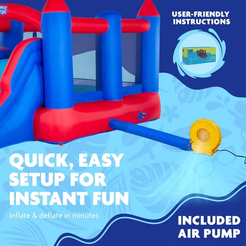 Vista 6 de Sunny & Fun Castillo hinchable inflable con doble tobogán – Resistente para la diversión al aire libre – Pared de escalada, toboganes, casa