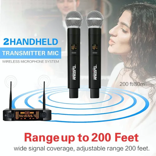 Vista 3 de El sistema de micrófono inalámbrico Platinum, sistema de micrófono dinámico de mano profesional de doble canal con receptor de karaoke profesional