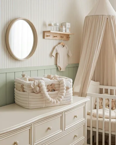Vista 2 de Blissful Diary Flannel Diaper Caddy Organizer & Gift Packaging, Cream Beige Portable Diaper Basket, Nursery Storage Basket, Gift to Baby Shower